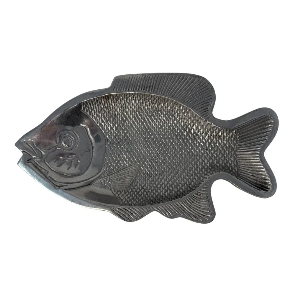 Vintage Pewter Fish Platter, Large, Aged, 13